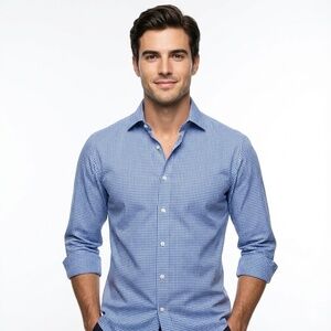 Eton Men’s Blue White Checkered Long Sleeve Shirt